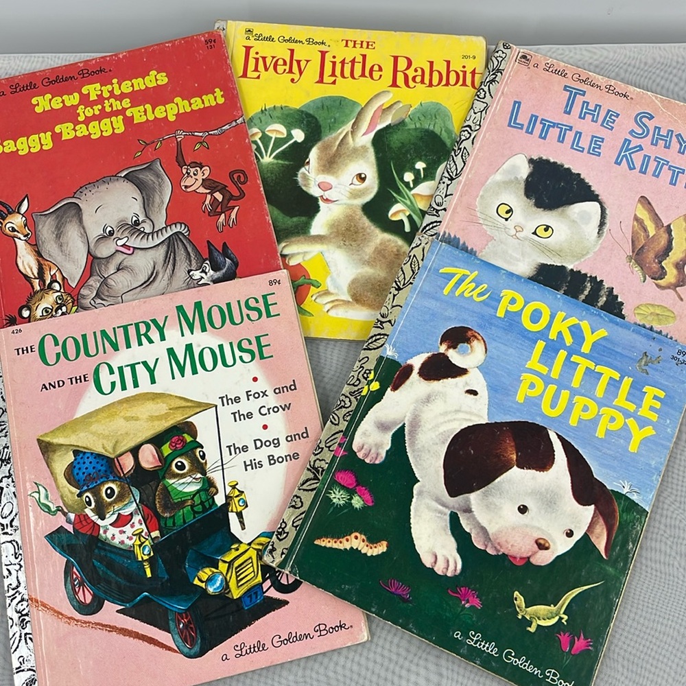 Vintage 70’s 80’s Little Golden Books – Animal Friends Lot Set of 5 Books
